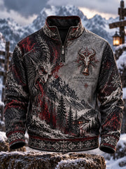 Herren-Krampus-Print-Lässiges Sweatshirt mit Reißverschluss