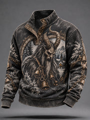 Herren-Krampus-Graphic-Sweatshirt mit vier Knöpfen