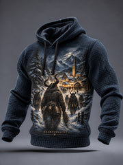 Herren-Krampus-Grafik-Kariertes Baumwollkapuzenpullover