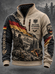 Herren-Sweatshirt mit Grafikdruck zum Thema Veteranen-Gedenken, Mock-Neck und langen Ärmeln