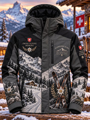 Herren-Skijacke mit Alpin-Ski-Motiv und hohem Kragen