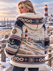 Damen-Flanelljacke mit Küstenmotiven