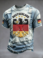 Herren-Fußball-T-Shirt aus Denim im Patchwork-Style, lässige Mode mit Print
