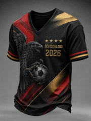 Herren-T-Shirt mit V-Ausschnitt und Fußballmotiv für deutsche Fans