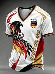 Herren-Fußballfan-T-Shirt aus Deutschland mit V-Ausschnitt und Print