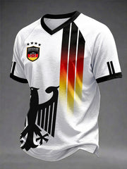 Herren-Fußballfan-T-Shirt aus Deutschland mit V-Ausschnitt und Print