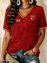 Kadın türk futbolu v yaka tişörtleri