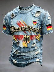 Herren Denim-Effekt Patchwork Deutsch Fußball Print Freizeit T-Shirt