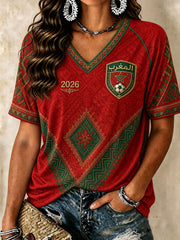 Frauen marok kanis che Fußball V-Ausschnitt T-Shirts