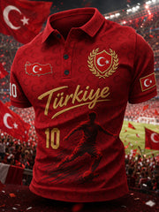 Futbol baskı ile erkek kısa kollu polo gömlek