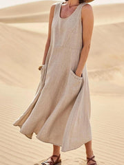 Elegantes, ärmelloses Midi-Kleid aus Baumwolle für Damen