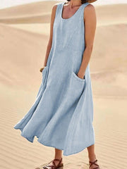 Elegantes, ärmelloses Midi-Kleid aus Baumwolle für Damen