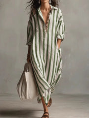 Damenurlaub Bohemian gestreiftes Langarm-Hemdkleid