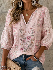 Frauen Brustkrebs Rosa Blumen gedruckt Casual Top