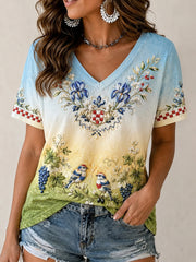 Damen-T-Shirt mit kroatischem Blumenmotiv – Kunstdruck zur Feier des Festtags