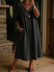 Damen-Maxi kleid mit einfachen Spitzen-Patchwork-Plissee mit mittleren Ärmeln