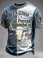 Men’s German Rock Wacken Music Festival Denim Patchwork Print Casual T-shirt