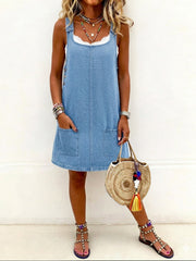 Damen Casual Overall Denim Kurzes Kleid