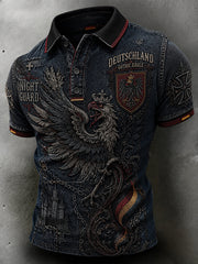 Herren-Poloshirt im Vintage-Stil mit Adler-Print und kurzen Ärmeln