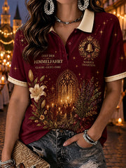 Damen-Poloshirt mit kurzen Ärmeln und Aufdruck zum Thema „Himmelfahrt“
