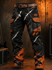 Herren-Cargohose im Retro-Punk-Rock-Stil mit grafischem Print, lässig geschnitten