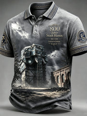 Herren Deep Grey Deutsch Hamm 800th Anniversary Gedenk bedrucktes lässiges Polos hirt