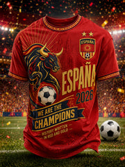 Herren-T-Shirt „We Are The Champions 2026“ mit Aufdruck – Feierliches Geschenk für spanische Fußballfans, lässiges Freizeit-Oberteil