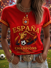Damen-T-Shirt „We Are The Champions 2026“ mit Aufdruck – Feierliches Geschenk für spanische Fußballfans – Lässiges Freizeit-T-Shirt
