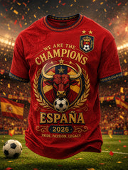 Herren-T-Shirt „We Are The Champions 2026“ mit Aufdruck – Feierliches Geschenk für spanische Fußballfans, lässiges Freizeit-Oberteil