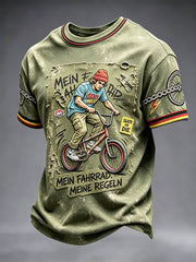 Herren Grün Deutsch Radfahren Cool-bedrucktes Retro Casual T-Shirt