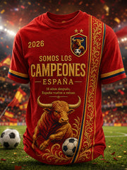 Herren-T-Shirt „We Are The Champions 2026“ mit Aufdruck – Feierliches Geschenk für spanische Fußballfans, lässiges Freizeit-Oberteil