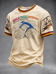 Herren-Vintage-T-Shirt mit deutscher Flagge im Fahrradstil, lässiger Print