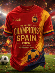 Herren-T-Shirt „We Are The Champions 2026“ mit Aufdruck – Feierliches Geschenk für spanische Fußballfans, lässiges Freizeit-Oberteil