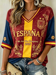 Damen 2026 España Fußballfans lässig mittellange T-Shirts