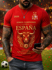 Herren-T-Shirt „We Are The Champions 2026“ mit Aufdruck – Feierliches Geschenk für spanische Fußballfans, lässiges Freizeit-Oberteil