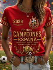 Damen-T-Shirt „We Are The Champions 2026“ mit Aufdruck – Feierliches Geschenk für spanische Fußballfans – Lässiges Freizeit-T-Shirt