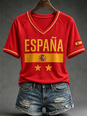 Damen España Lover Print Lässiges T-Shirt mit kurzen Ärmeln