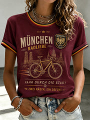 Damen-T-Shirt mit kurzen Ärmeln und Fahrrad-Motiv-Print