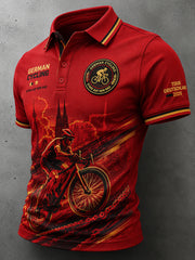 Herren-Poloshirt mit kurzen Ärmeln und Fahrradmotiv-Print
