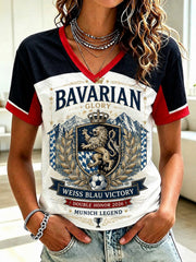 Damen-T-Shirt mit V-Ausschnitt, deutscher bayerischer Glanz-Print