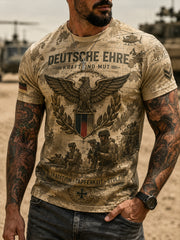 Herren-T-Shirt mit kurzen Ärmeln und Vintage-Print im Militärstil