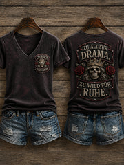 Frauen-T-Shirt mit witzigem Slogan-Print und V-Ausschnitt