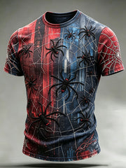 Herren-Spinnen muster rot und blau Kollision farbmuster bedrucktes lässiges Kurzarm-T-Shirt