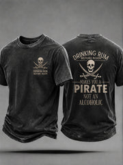 Herren-Fun-Piraten-Rum-Lässiges Unisex-T-Shirt mit der Aufschrift: „Rum trinken vor Mittag macht dich zum Piraten, nicht zum Alkoholiker“