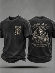 Herren-Fun-Piraten-Rum-Lässig-Unisex-T-Shirt mit dem Spruch „Weil Piraten Work-Life-Balance verstehen“