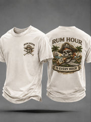 Herren-Fun-Piraten-Rum-Lässig-Unisex-T-Shirt „Rum Hour Is Every Hour“