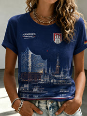 Damen-T-Shirt mit kurzen Ärmeln und grafischem Städte-Souvenir-Print