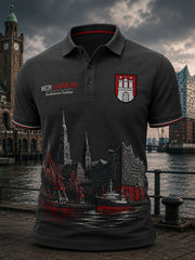 Herren-Poloshirt mit kurzen Ärmeln und urbanem, erinnerungsträchtigem Grafikdruck