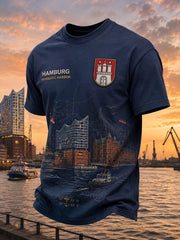 Herren-T-Shirt mit kurzen Ärmeln und urbanem, erinnerungsträchtigem Grafikdruck