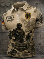 Herren-Poloshirt mit kurzen Ärmeln und Camouflage-Print im Militärstil